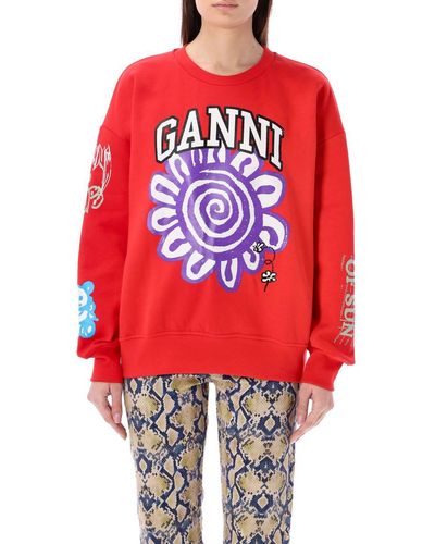 Ganni Flower Sweatshirt - Red