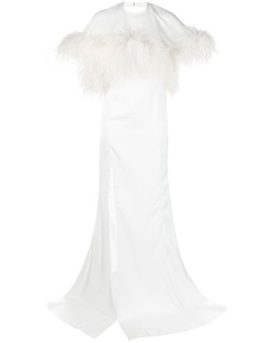 The Attico Feather-trim Cut-out Gown - White