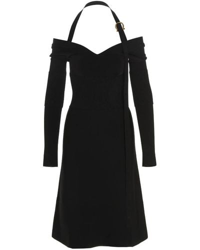 Ferragamo Knit Midi Dress With Gancini Buckle - Black