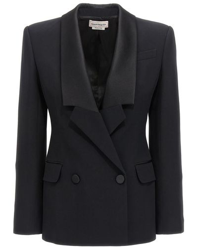 Alexander McQueen Double-breasted Blazer With Satin Details Jackets - Black