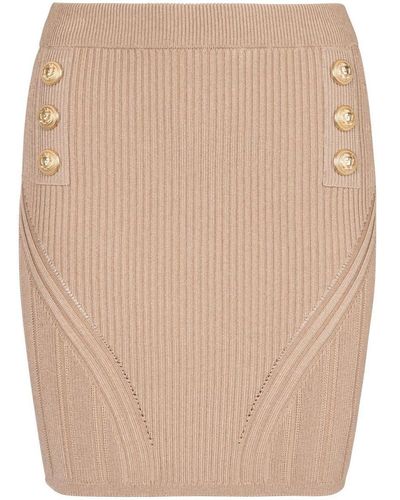 Balmain Button-embellished Knitted Skirt - Natural