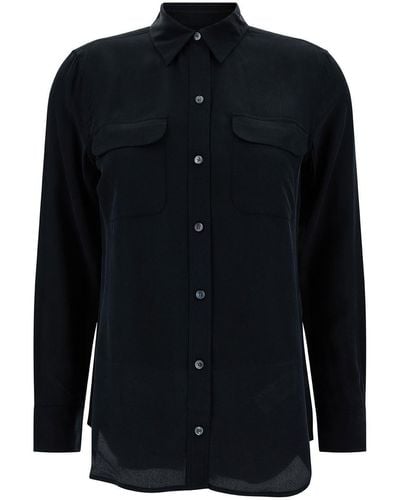 Equipment Black Silk Shirt With Pockets - Blue