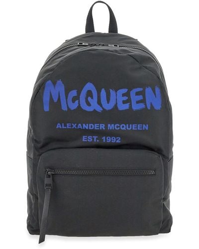 Alexander McQueen Graffiti Logo Print Backpack Black/blue