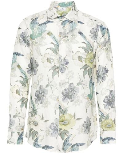 Etro Floral-print Linen Shirt - Metallic