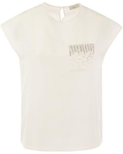 Peserico Crepe De Chine Top With Sequin Pocket - White