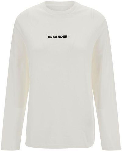 Jil Sander Long Sleeve T-Shirt With Contrasting Logo Print - White