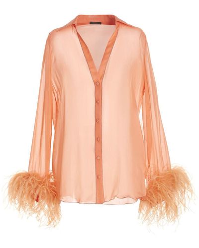 Oséree Feather Silk Shirt - Pink