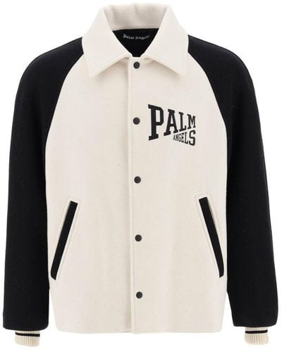 Palm Angels Wool Varsity Jacket With Embroidery - Natural