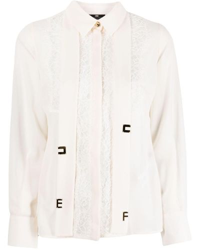 Elisabetta Franchi Logo-lettering Lace-panels Shirt - Natural