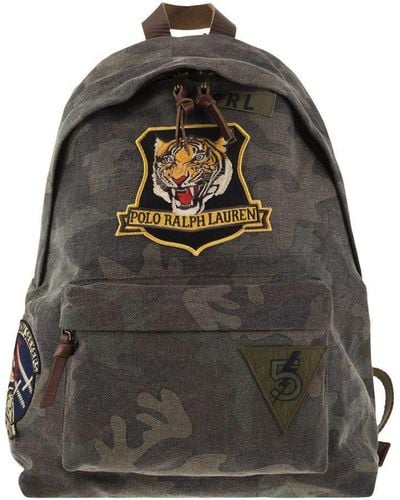 Polo Ralph Lauren Camouflage Canvas Backpack With Tiger - Black