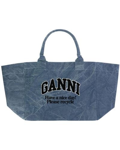 Ganni Oversize Canvas Tote Bag - Blue
