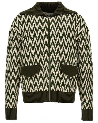 Lanvin Curb Chevron Sweater, Cardigans - Black