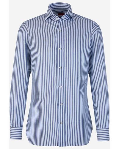 Isaia Striped Cotton Shirt - Blue