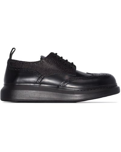 Alexander McQueen Brogue Platform Leather Shoes - Black
