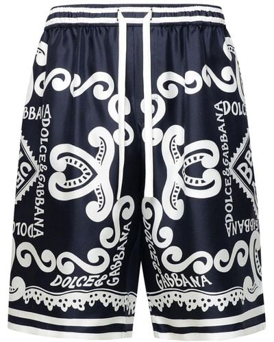Dolce & Gabbana Bermuda Shorts Navy Silk Sweatpants - Blue