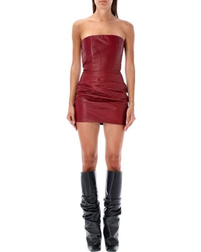 The Attico Drapped Leather Bustier Mini Dress - Red