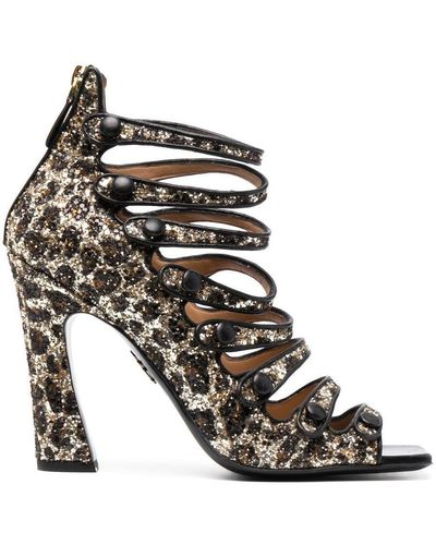 DSquared² Glitter Embellished Leopard-print Sandals - Black