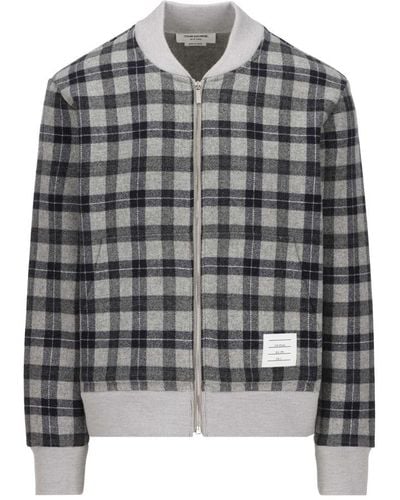 Thom Browne Check Pattern Zipped Bomber Jacket - Grey