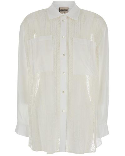 Semicouture Paneled Lace Design Shirt - White