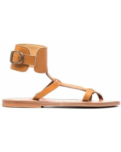 K. Jacques Caravelle Leather Flat Sandals - Brown