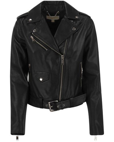 Michael Kors Leather Biker Jacket - Black