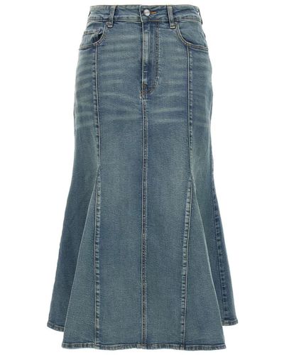 Ganni Mid-rise Faded-wash Stretch Organic-denim Blend Midi Skirt - Blue