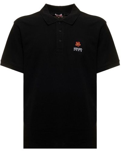 KENZO Black Boke Flower Crest Logo Polo T-shirt