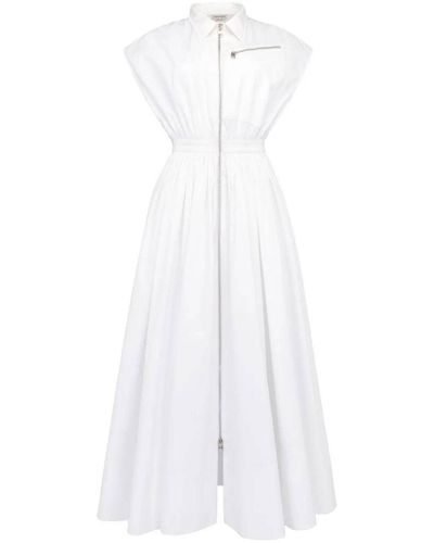 Alexander McQueen Cap-sleeved Flared Dress - Women's - Cotton - White