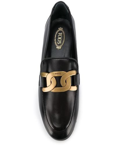 Tod's Loafers In Leather With Chain Detail - Black