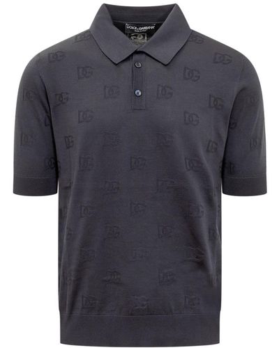Dolce & Gabbana Silk Polo With Dg Embroidery - Blue