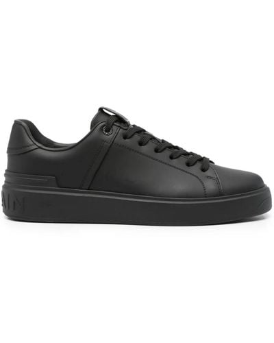 Balmain Leather Sneakers With Panels - Black