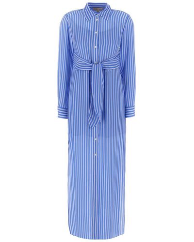 Michael Kors Striped Georgette Tie-front Shirt Dress - Blue