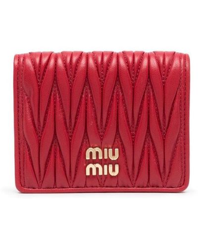 Miu Miu Matelassé Bi-fold Leather Wallet - Red