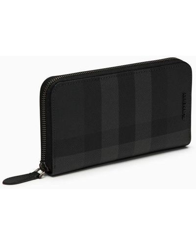 Burberry Charcoal-Coloured Zip-Around Wallet With Check Pattern - Black