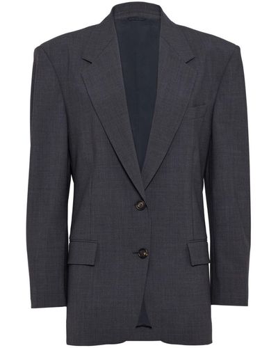 Brunello Cucinelli Tropical Wool Jacket With Shiny Details - Blue