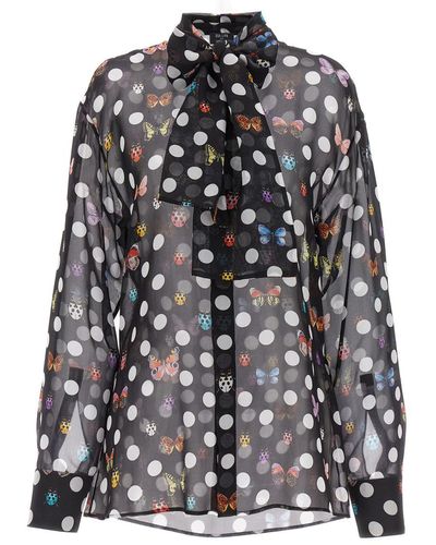 Versace Heritage Butterflies & Ladybugs Polka Dot Shirt, Blouse - Black