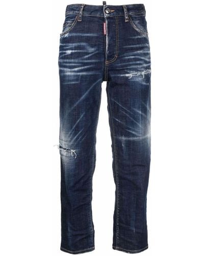 DSquared² Crop Jeans With Daisy Embroidery - Blue