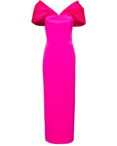 Solace London 'dakota' Maxi Fuchsia Dress With Off-shoulder Neckline And Satin Inserts In Polyester Woman - Pink