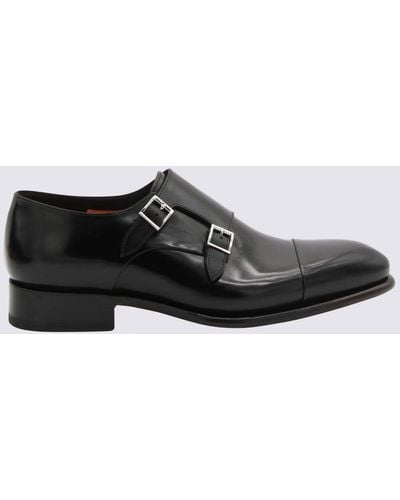 Santoni Black Leather Formal Shoes