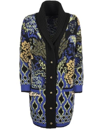 Etro Long Cardigan With Floral Motifs - Blue