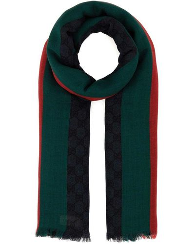 Gucci GG And Web Motif Wool Scarf - Black