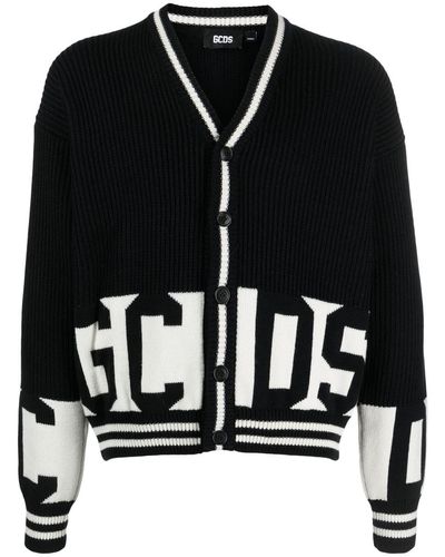 Gcds Intarsia-knit Logo Cardigan - Black