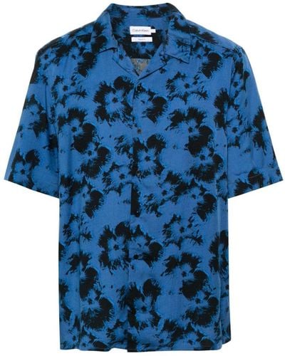 Calvin Klein Floral-Print Lyocell Shirt - Blue