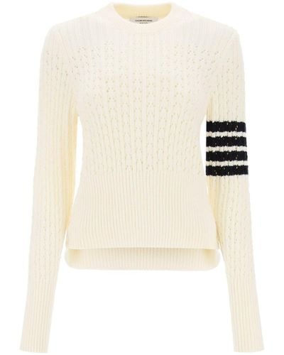 Thom Browne Pointelle Stitch Merino Wool 4 Bar Sweater - Natural