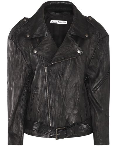 Acne Studios Oversized Leather Biker Jacket - Black