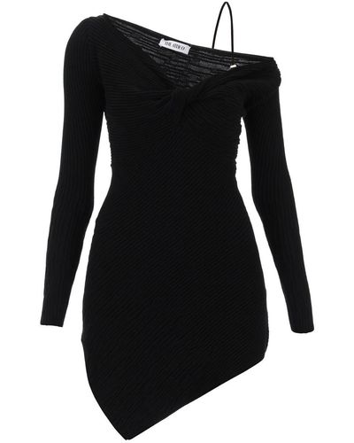 The Attico 'desai' Mini Dress In Texturized Knit - Black
