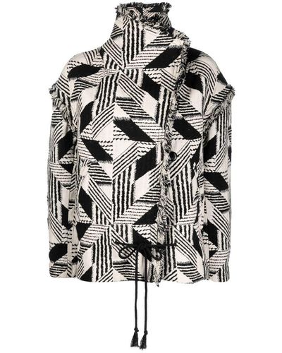 Isabel Marant Geometric-print Frayed Jacket - Gray