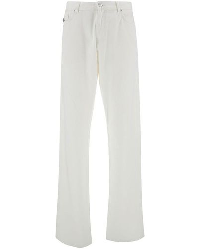 Versace White Five-pocket Jeans With Logo Patch In Cotton Denim Man
