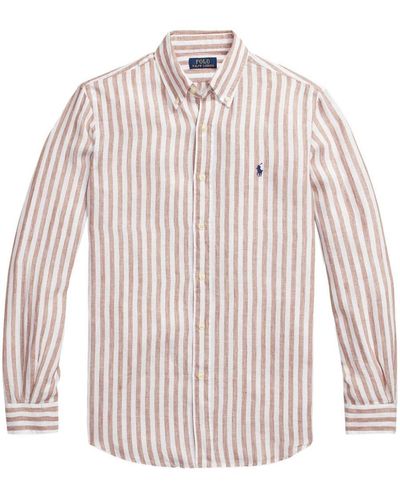 Polo Ralph Lauren Striped Linen Shirt With Logo - White