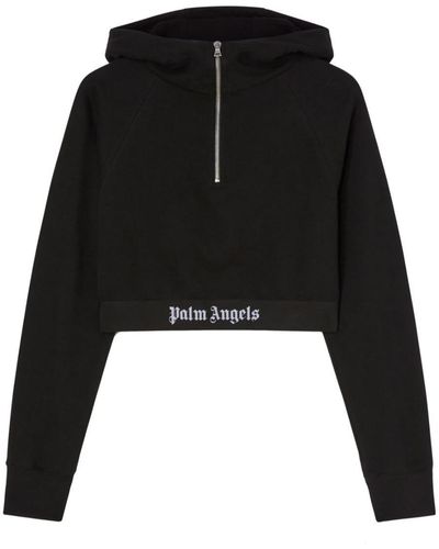 Palm Angels "logo Tapped Zipped Hoodie" Cotton Sweatshirt - Black
